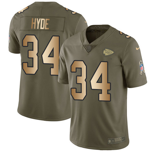 Nike Chiefs #34 Carlos Hyde Olive/Gold Men's Stitched NFL Limited 2017 Salute To Service Jersey