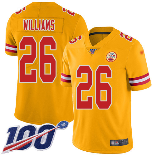 Nike Chiefs #26 Damien Williams Gold Men's Stitched NFL Limited Inverted Legend 100th Season Jersey
