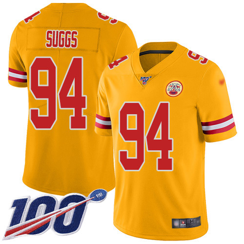 Nike Chiefs #94 Terrell Suggs Gold Men's Stitched NFL Limited Inverted Legend 100th Season Jersey