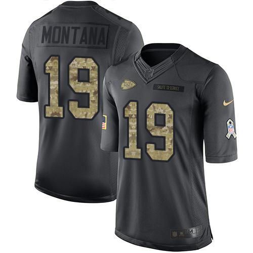 Nike Chiefs #19 Joe Montana Black Men's Stitched NFL Limited 2016 Salute to Service Jersey