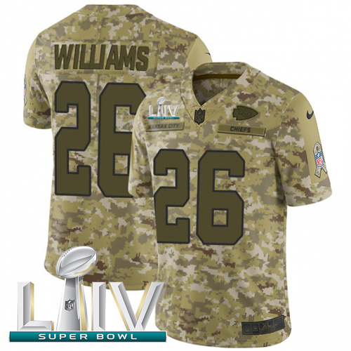 Nike Chiefs #26 Damien Williams Camo Super Bowl LIV 2020 Men's Stitched NFL Limited 2018 Salute To Service Jersey