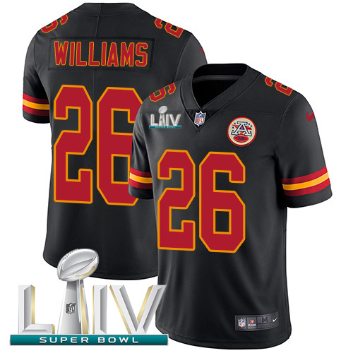 Nike Chiefs #26 Damien Williams Black Super Bowl LIV 2020 Men's Stitched NFL Limited Rush Jersey