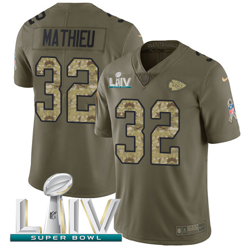 Nike Chiefs #32 Tyrann Mathieu Olive/Camo Super Bowl LIV 2020 Men's Stitched NFL Limited 2017 Salute To Service Jersey