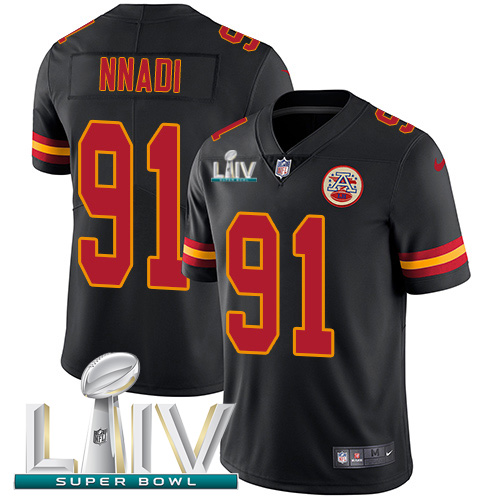 Nike Chiefs #91 Derrick Nnadi Black Super Bowl LIV 2020 Men's Stitched NFL Limited Rush Jersey