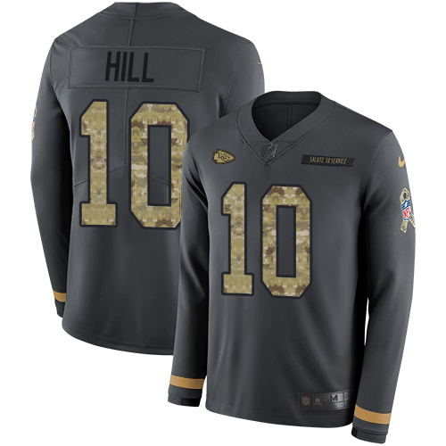 Nike Chiefs #10 Tyreek Hill Anthracite Salute to Service Men's Stitched NFL Limited Therma Long Sleeve Jersey