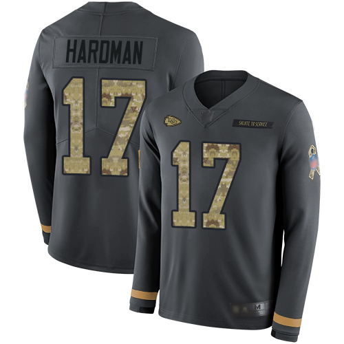 Nike Chiefs #17 Mecole Hardman Anthracite Salute to Service Men's Stitched NFL Limited Therma Long Sleeve Jersey