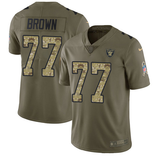 Nike Raiders #77 Trent Brown Olive/Camo Men's Stitched NFL Limited 2017 Salute To Service Jersey