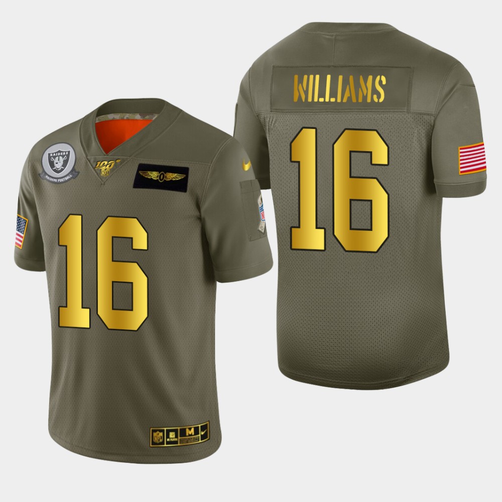 Raiders #16 Tyrell Williams Men's Nike Olive Gold 2019 Salute to Service Limited NFL 100 Jersey