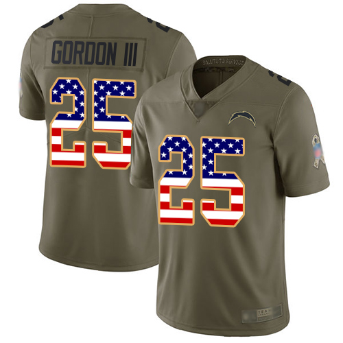 Nike Chargers #25 Melvin Gordon III Olive/USA Flag Men's Stitched NFL Limited 2017 Salute To Service Jersey
