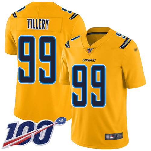 Nike Chargers #99 Jerry Tillery Gold Men's Stitched NFL Limited Inverted Legend 100th Season Jersey
