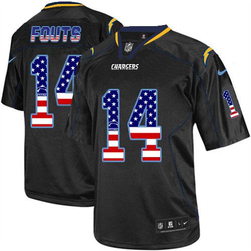 Nike Chargers #14 Dan Fouts Black Men's Stitched NFL Elite USA Flag Fashion Jersey