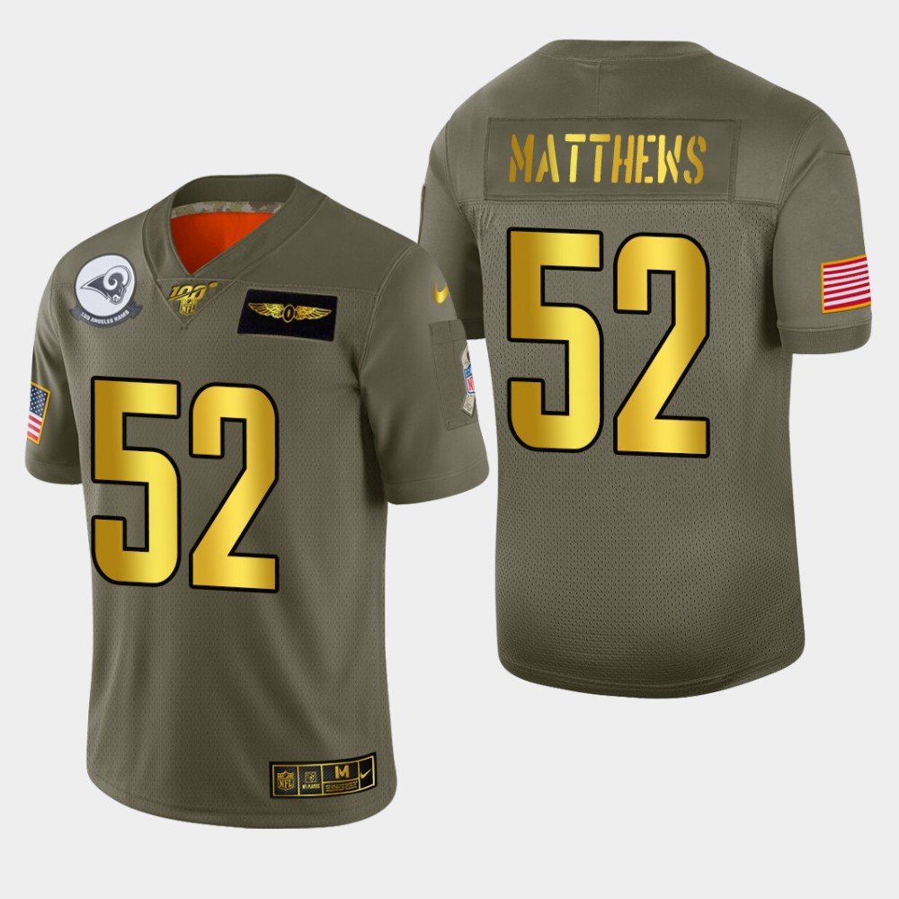 Nike Rams #52 Clay Matthews Men's Olive Gold 2019 Salute to Service NFL 100 Limited Jersey