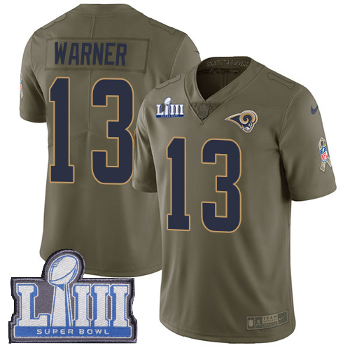 Nike Rams #13 Kurt Warner Olive Super Bowl LIII Bound Men's Stitched NFL Limited 2017 Salute to Service Jersey