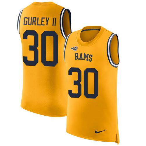 Nike Rams #30 Todd Gurley II Gold Men's Stitched NFL Limited Rush Tank Top Jersey