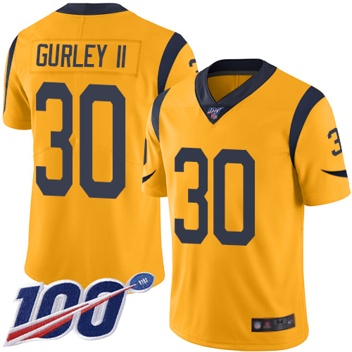 Nike Rams #30 Todd Gurley II Gold Men's Stitched NFL Limited Rush 100th Season Jersey