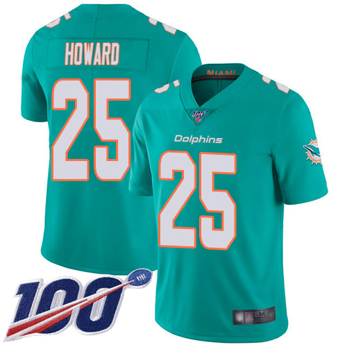 Nike Dolphins #25 Xavien Howard Aqua Green Team Color Men's Stitched NFL 100th Season Vapor Limited Jersey