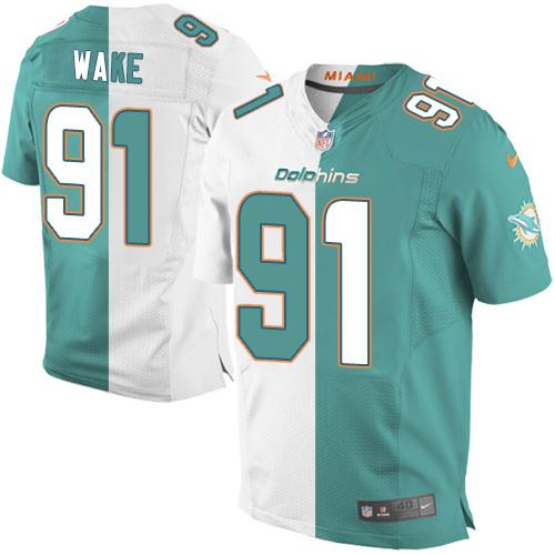Nike Dolphins #91 Cameron Wake Aqua Green/White Men's Stitched NFL Elite Split Jersey