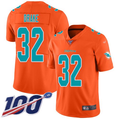 Nike Dolphins #32 Kenyan Drake Orange Men's Stitched NFL Limited Inverted Legend 100th Season Jersey