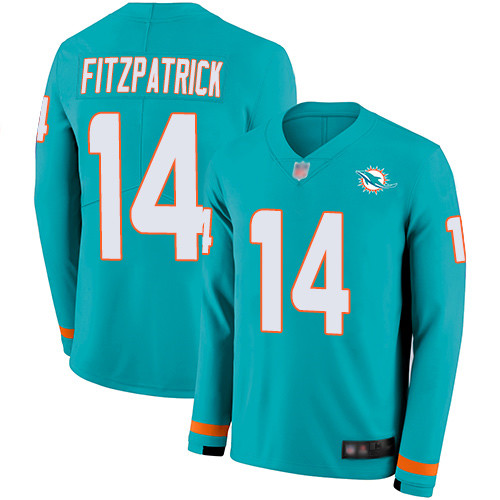 Nike Dolphins #14 Ryan Fitzpatrick Aqua Green Team Color Men's Stitched NFL Limited Therma Long Sleeve Jersey