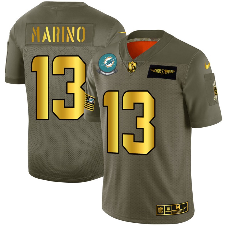 Miami Dolphins #13 Dan Marino NFL Men's Nike Olive Gold 2019 Salute to Service Limited Jersey