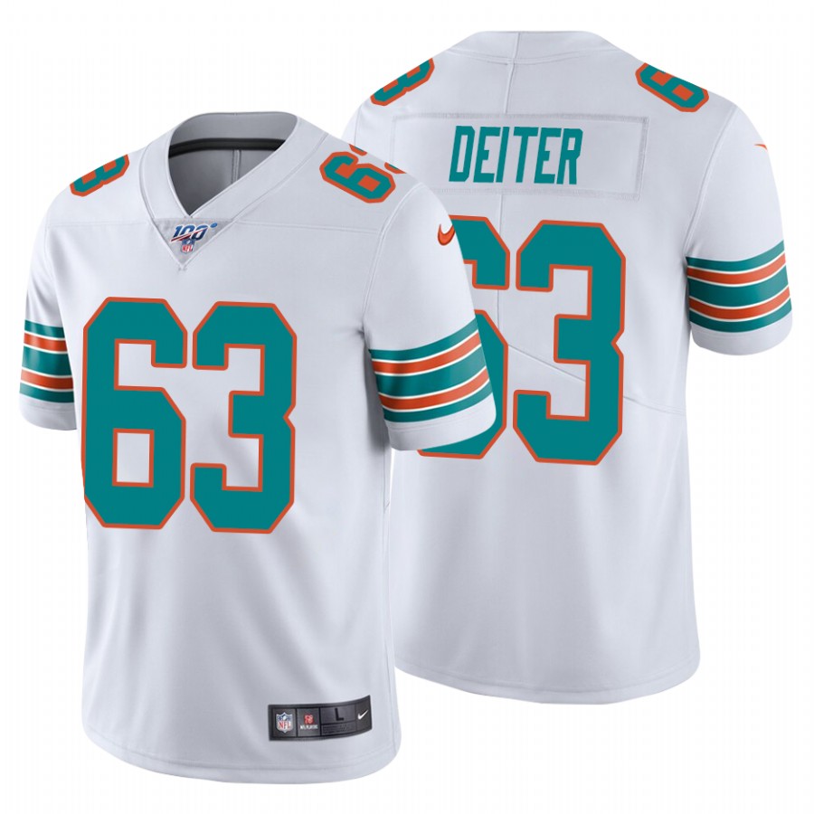 Nike Dolphins #63 Michael Deiter White Alternate Men's Stitched NFL 100th Season Vapor Untouchable Limited Jersey