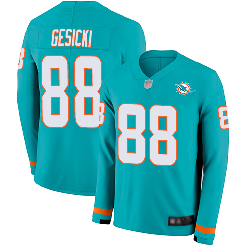 Nike Dolphins #88 Mike Gesicki Aqua Green Team Color Men's Stitched NFL Limited Therma Long Sleeve Jersey