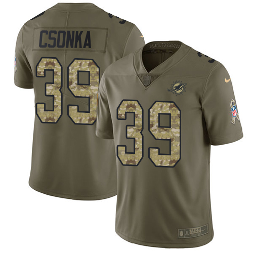 Nike Dolphins #39 Larry Csonka Olive/Camo Men's Stitched NFL Limited 2017 Salute To Service Jersey