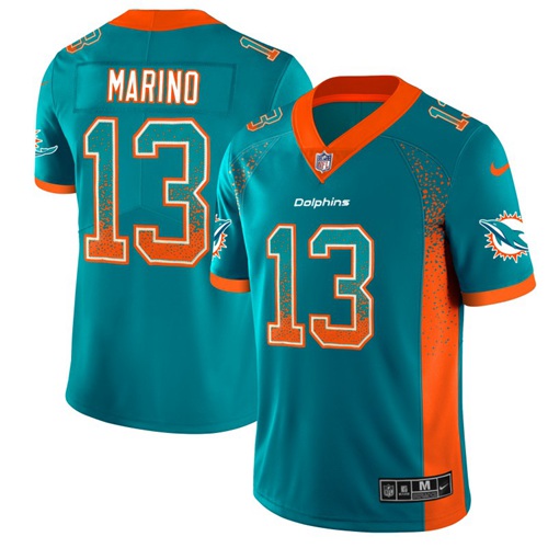 Nike Dolphins #13 Dan Marino Aqua Green Team Color Men's Stitched NFL Limited Rush Drift Fashion Jersey