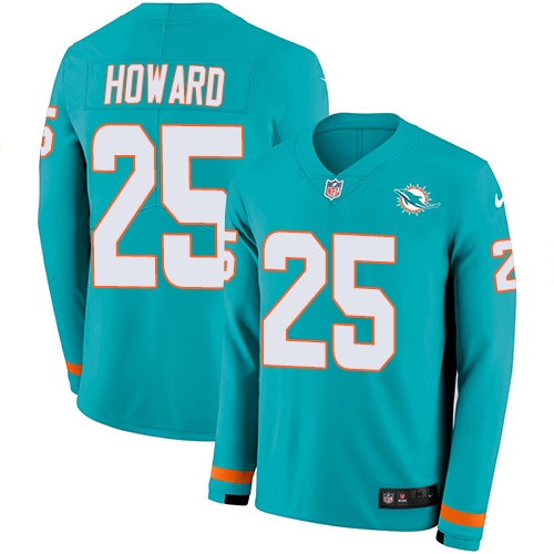 Nike Dolphins #25 Xavien Howard Aqua Green Team Color Men's Stitched NFL Limited Therma Long Sleeve Jersey