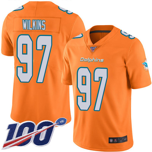 Nike Dolphins #97 Christian Wilkins Orange Men's Stitched NFL Limited Rush 100th Season Jersey