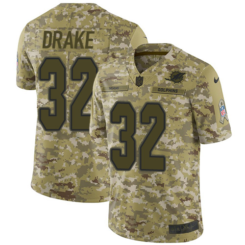 Nike Dolphins #32 Kenyan Drake Camo Men's Stitched NFL Limited 2018 Salute To Service Jersey