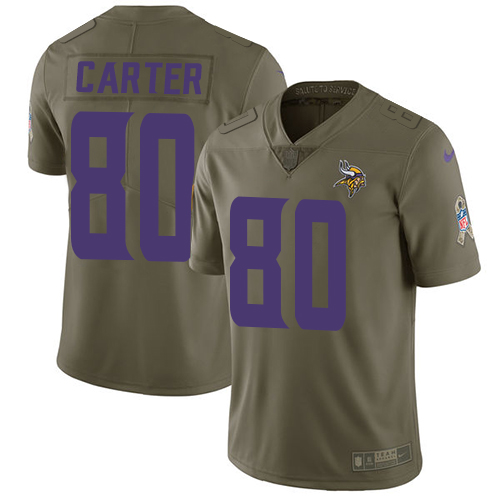 Nike Vikings #80 Cris Carter Olive Men's Stitched NFL Limited 2017 Salute to Service Jersey