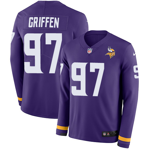 Nike Vikings #97 Everson Griffen Purple Team Color Men's Stitched NFL Limited Therma Long Sleeve Jersey