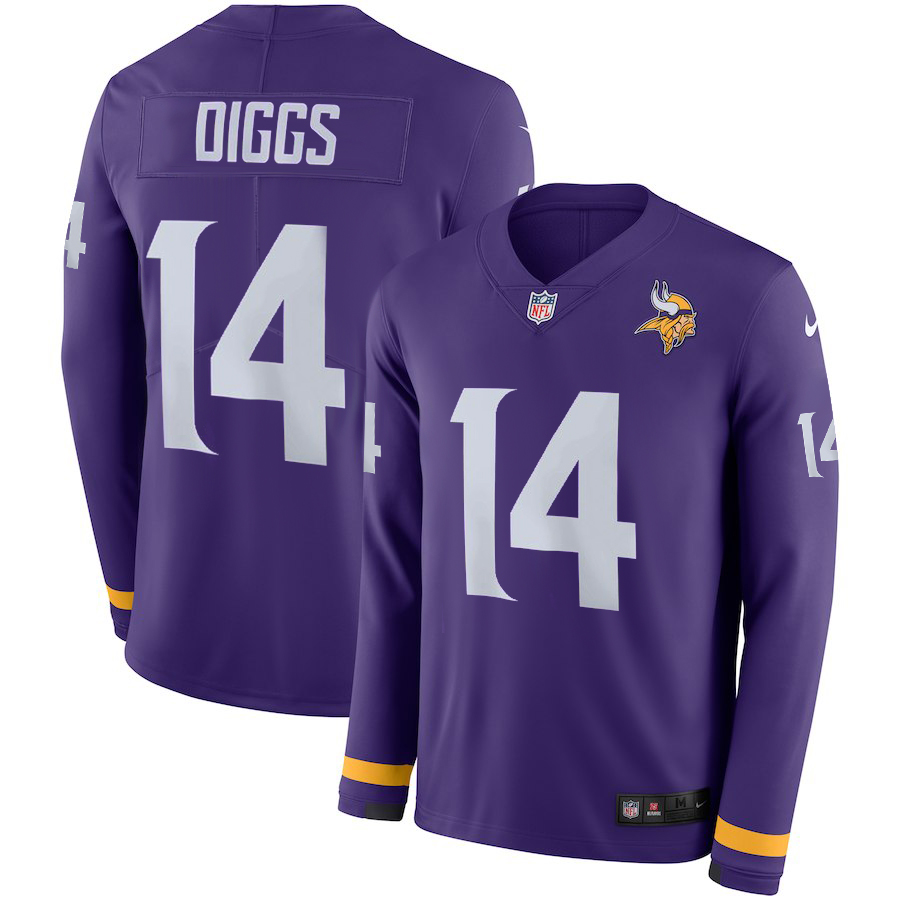Men's Vikings #14 Stefon Diggs Purple Team Color Men's Stitched NFL Limited Therma Long Sleeve Jersey