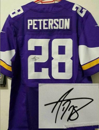 Nike Vikings #28 Adrian Peterson Purple Team Color Men's Stitched NFL Elite Autographed Jersey