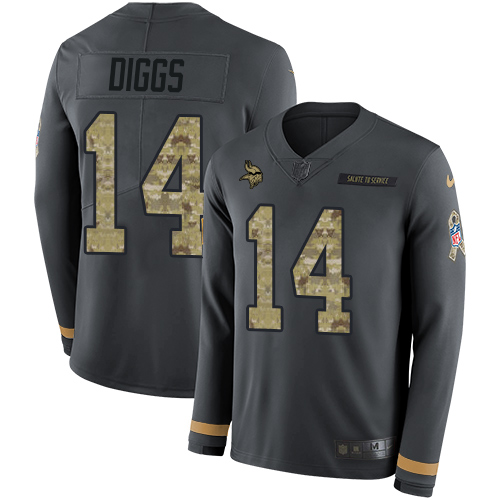 Nike Vikings #14 Stefon Diggs Anthracite Salute to Service Men's Stitched NFL Limited Therma Long Sleeve Jersey