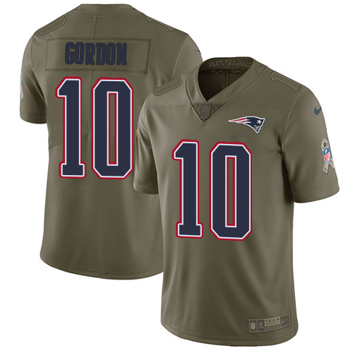 Nike Patriots #10 Josh Gordon Olive Men's Stitched NFL Limited 2017 Salute To Service Jersey