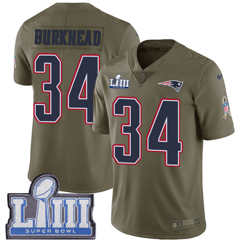 Nike Patriots #34 Rex Burkhead Olive Super Bowl LIII Bound Men's Stitched NFL Limited 2017 Salute To Service Jersey