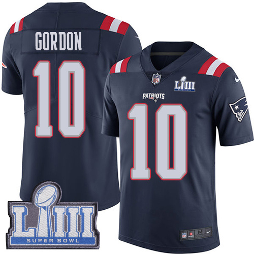 Nike Patriots #10 Josh Gordon Navy Blue Super Bowl LIII Bound Men's Stitched NFL Limited Rush Jersey