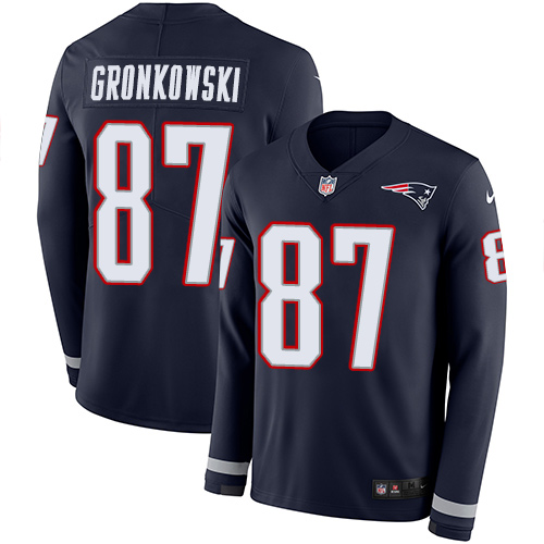 Nike Patriots #87 Rob Gronkowski Navy Blue Team Color Men's Stitched NFL Limited Therma Long Sleeve Jersey