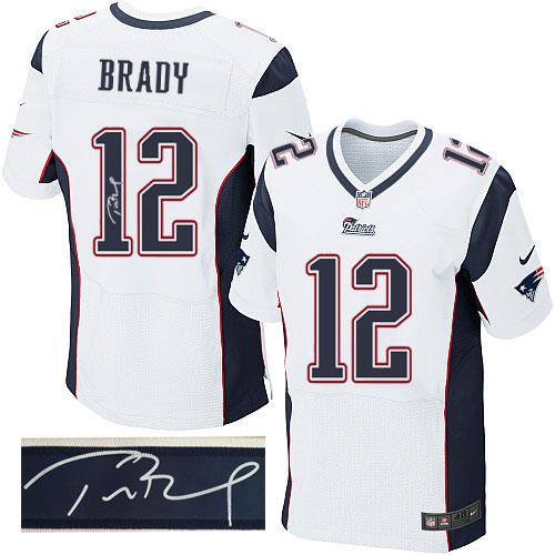 Nike Patriots #12 Tom Brady White Men's Stitched NFL Elite Autographed Jersey