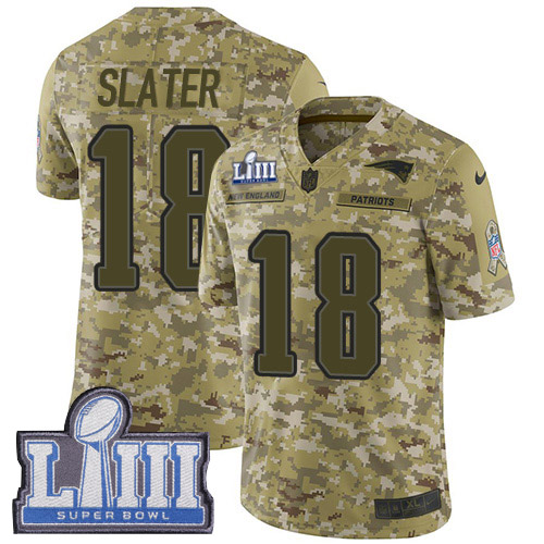 Nike Patriots #18 Matt Slater Camo Super Bowl LIII Bound Men's Stitched NFL Limited 2018 Salute To Service Jersey
