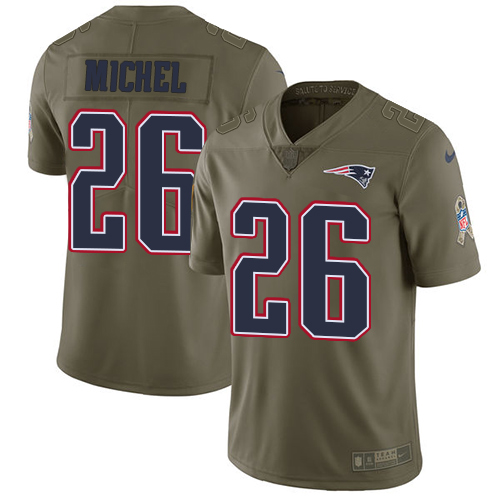 Nike Patriots #26 Sony Michel Olive Men's Stitched NFL Limited 2017 Salute To Service Jersey