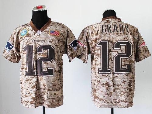 Nike Patriots #12 Tom Brady Camo Men's Stitched NFL New Elite USMC Jersey
