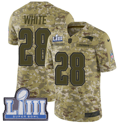 Nike Patriots #28 James White Camo Super Bowl LIII Bound Men's Stitched NFL Limited 2018 Salute To Service Jersey