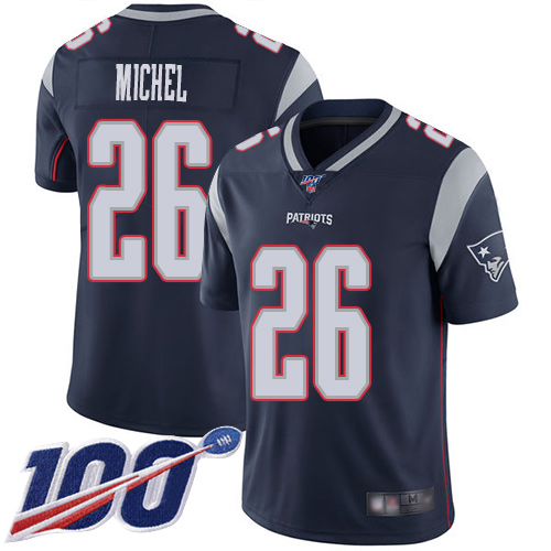 Nike Patriots #26 Sony Michel Navy Blue Team Color Men's Stitched NFL 100th Season Vapor Limited Jersey