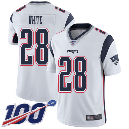 Nike Patriots #28 James White White Men's Stitched NFL 100th Season Vapor Limited Jersey