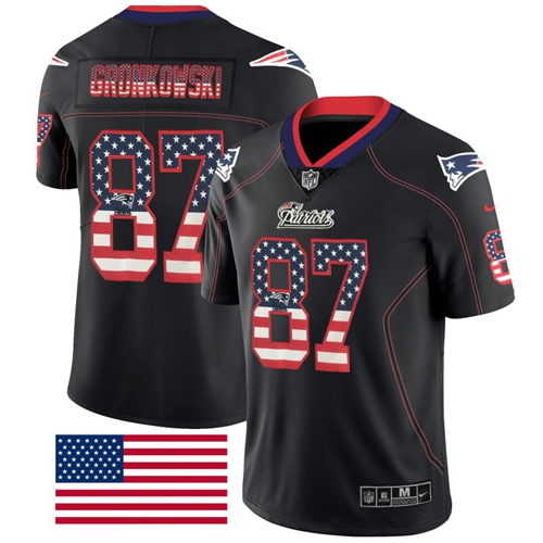 Nike Patriots #87 Rob Gronkowski Black Men's Stitched NFL Limited Rush USA Flag Jersey