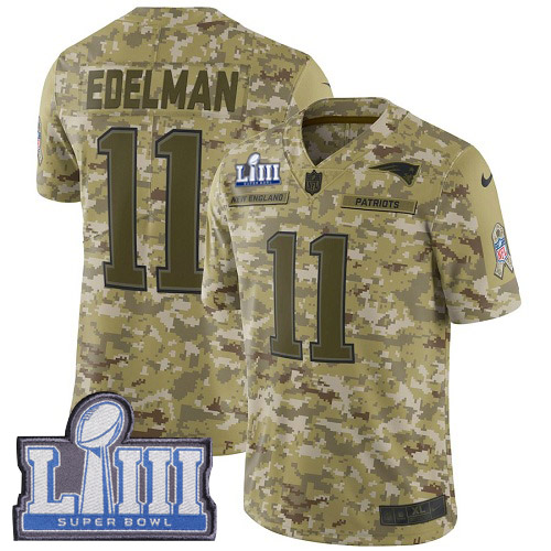 Nike Patriots #11 Julian Edelman Camo Super Bowl LIII Bound Men's Stitched NFL Limited 2018 Salute To Service Jersey