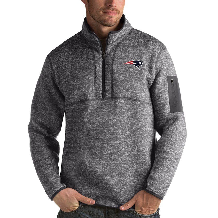 Men's New England Patriots Charcoal Antigua Fortune Quarter-Zip Pullover Jacket